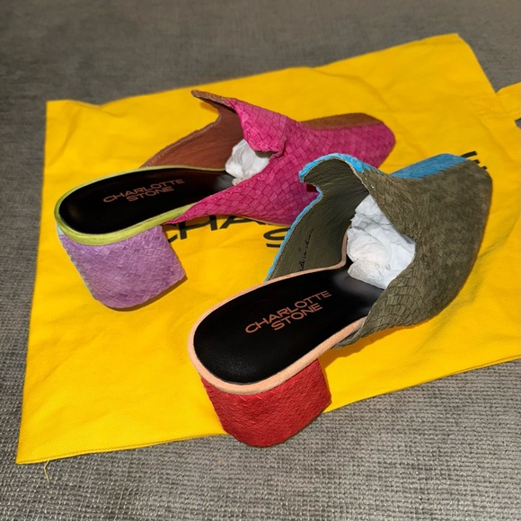 Charlotte Stone Mae Colorful Rainbow Woven Leather Mules Nassau Size 9 - Picture 8 of 15